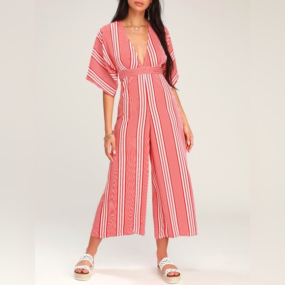 Lulu's Red and White Jumpsuit - Picture 1 of 17
